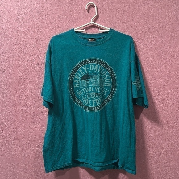 HARLEY DAVIDSON Unisex Teal T-Shirt Size 2XL - Picture 1 of 7